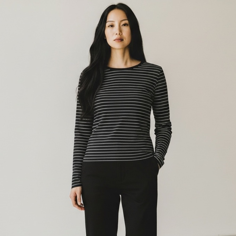 Everlane Supima Cotton Striped Black and White Long Sleeve Top Size M #1936